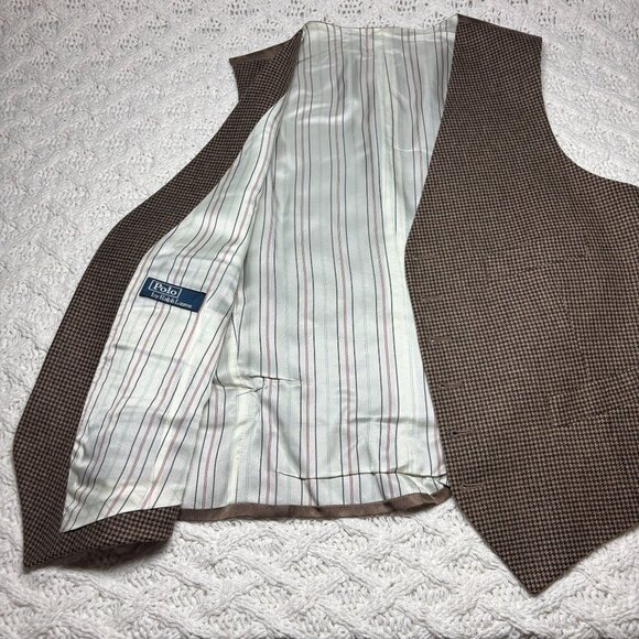 Polo Ralph Lauren Premium Wool Cashmere Vest Brown Plaid Made in‎ Italy NWOT - Picture 4 of 13